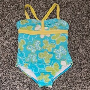 Speedo Kids One Piece - Aqua and Lemon Butterfly.